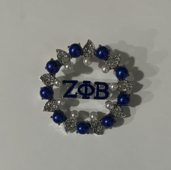 Zeta Phi Beta Lapel Pin with Blue and White Pearls